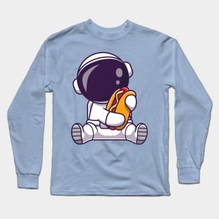 Cute Astronaut With Hot Dog Cartoon Long Sleeve T-Shirt